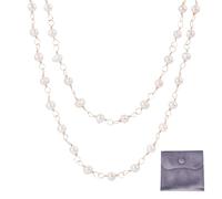Pandahall 3.28 Feet Handmade Freshwater Pearl Beaded Chains 18K Gold Plated Link Chain White Pearl Craft Chains for Necklace Bracelet Jewelry Making with Velvet Jewelry Pouches