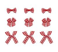 Pandahall 300pcs Red Gingham Ribbon Bows Mixed Size Mini Christmas Buffalo Plaid Bowknot Appliques 2.5-3.7mm Wide Double Face for Xmas Tree, Sewing, Scrapbooking, Wedding, Gift