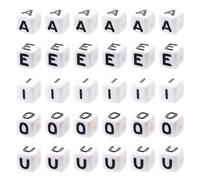 PandaHall 300pcs Square Vowel Letter Beads 7-8mm Cube White Alphabet Beads A/E/I/O/U Initial Letter Beads Vowels for Friendship Bracelets Necklaces Jewelry Making