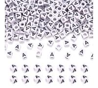 Pandahall 300Pcs Vowel Letter Beads - White Cube Acrylic Plastic Alphabet Beads 6x6mm with Letter A for Jewelry Making