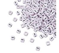 Pandahall 300Pcs Vowel Letter Beads - White Cube Acrylic Plastic Alphabet Beads 6x6mm with Letter I for Jewelry Making