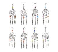PandaHall 30pcs Dream Catcher Charm Pendants with Cat Eye Beads and Feathers for DIY Keyring Necklace Jewelry Making, Random Mixed Color