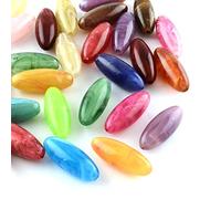 Pandahall 30pcs Random Mixed Acrylic Imitation Gemstone Beads 31x12mm Acrylic Linking Rings Hollow Oval Loose Spacer Beads for Jewelry Making