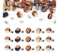 PandaHall 30pcs Resin Wood Stud Earrings Posts 10mm Flat Round Wooden Ear Studs Earring Pin with Earring Nuts for Pierced Dangle Earring Jewelry Making