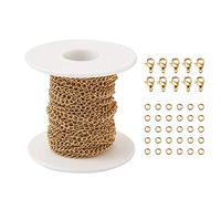 Pandahall 32.8 Feet Stainless Steel Cable Chain Link 4x3x0.6mm Soldered Twisted Cross Chain Necklace with Lobster Claw Clasps and Jumprings for DIY Bracelet Necklace Jewelry Making (Golden)