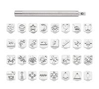 PandaHall 32 pcs Stainless Steel Leathercraft Metal Insect Theme Stamps Punch Set Tool with 1 pc Handle for Leather Craft Belt Bag Craft DIY Jewelry Marking