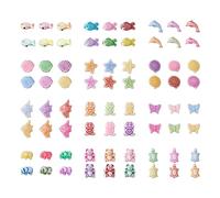 PandaHall 330pcs 12 Shapes Ocean Theme Acrylic Beads Mixed Color Starfish Butterflyfish Dolphin Fish Tortoise Shell Mini Pony Beads for Jewelry Making DIY Crafts, Clear