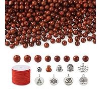 Pandahall 352Pcs/Set Rosewood Mala Beads Kit with Buddha Head Beads Tibetan Antique Silver Alloy Pendants Elastic Cords for Prayer Bracelet Necklace Lanyard Making