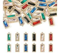 Pandahall 36Pcs Alloy Rhinestone Rectangle Charms Golden Plated Faceted Glass Crystal Pendants 22x9mm Shiny Bling Dangle Pendants Charm with Loop for DIY Earring Necklace Jewelry Making