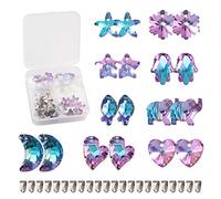 PandaHall 36pcs Faceted Crystal Glass Pendants Mixed Shapes Imitation Austrian Crystal Rhinestone Dangle Charms with Snap on Bails for DIY Jewelry Craft Making