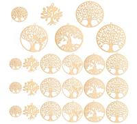 PandaHall 36pcs Tree of Life Pendants - Brass Filigree Pendants, Flat Round Tree Charms, Etched Metal Embellishments for Jewelry Making, Light Gold