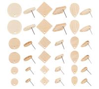 PandaHall 36pcs Wood Stud Earring Findings Teardrop Flat Round Rhombus Ear Stud Geometry Wooden Earring Posts for Dangle Earring Jewelry Making