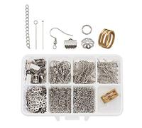 PandaHall 386pcs Jewelry Findings Kits Include Stainless Steel Head Pins & Eye Pins & Ribbon End Clamps & Earring Hooks & Jump Rings & Bead Caps & Extender Chains & Jump Ring Opener for Jewelry Making