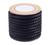 PandaHall 4 Meters 5mm Braided Leather Cord Black Round Genuine Leather Cord for DIY Bracelet Necklace Jewelry Making