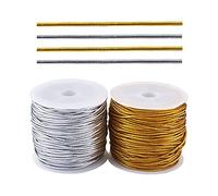 Pandahall 4 Roll 1mm 25m/27 Yards Metallic Elastic Cord Stretch Cord Ribbon Tinsel String Cord Rope for DIY Craft Making Gift Wrapping (Golden & Silver)