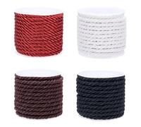 PandaHall 4 Rolls Twisted Cords Trim 3-Ply Braided Cord Macrame Cords 3mm Black White Brown Red Rope Honor Cord for Drawstrings Bag Curtains Tieback Home Decor