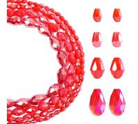 PandaHall 4 Strands Teardrop Glass Beads Faceted Crystal Waterdrop Beads Red Loose Spacer Beads for Bracelets Necklaces Jewelry Making