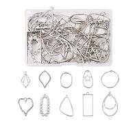 Pandahall 40Pcs Alloy Open Back Bezel Charms Teardrop Oval Geometric Shape Hollow Frame Pendant Blanks Resin Molds for DIY Jewelry Making