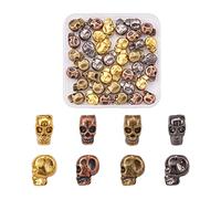 PandaHall 40pcs Alloy Skull Head Beads 4 Colors Large Hole Halloween Skeleton Skull Head Spacer Beads Charm Metal Loose Beads for Bracelet Necklace Jewelry Making, 11.5x7x9.5mm