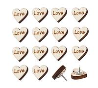 PandaHall 40pcs Wood Push Pins Decorative Thumb Tacks with Word Love 19.5x18.5mm Heart Drawing Pins for Cork Boards Maps Photos Wall Bulletin Board