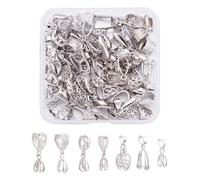 PandaHall 42pcs Brass Ice Pick Pinch Bails Mixed Styles Necklace Pinch Clasp Bails for DIY Necklace Jewelry Making, Platinum