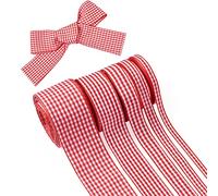 Pandahall 5 Roll Gingham Ribbon - Red and White Checked Polyester - 6mm, 10mm, 16mm, 25mm, 38mm - Perfect for Bows, Sewing, Gift Wrapping, Wedding, Bridal Shower, Christmas