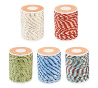 Pandahall 5 Rolls Metallic Macrame Cords Colorful Bakers Twine 1.5mm 4 Strand Twisted Macrame Kit 5 Colors Metallic Polyester Rope for Bracelet Jewelry Wall Hangings Present Wrapping