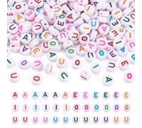 PandaHall 500pcs Acrylic Flat Round Alphabet Beads 7mm White Vowel Letters Spacer Loose Beads with Letter A E I O U for Jewelry Making