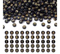 PandaHall 500pcs Black Vowel Letter Beads 7mm Flat Round Alphabet Beads A/E/I/O/U Initial Letter Vowels for Friendship Bracelets Necklaces Jewelry Making