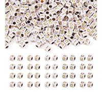 PandaHall 500pcs Square Vowel Letter Beads Cube 6mm Alphabet Beads A/E/I/O/U Initial Letter Beads Golden Vowels for Friendship Bracelets Necklaces Jewelry Making