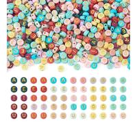 PandaHall 500pcs Vowel Letter Beads 7mm Flat Round Alphabet Beads Colorful A/E/I/O/U Initial Letter Vowels for Friendship Bracelets Necklaces Jewelry Making