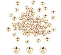 PandaHall 50pcs 14K Gold Plated Beads, 8mm Long-Lasting Spacer Beads Metal Round Bead Smooth Ball Bead Seamless Loose Spacer for Jewellery Making Summer DIY Crafts Stackable Bracelet Necklace