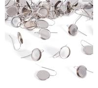 Pandahall 50pcs 23mm Long 304 Stainless Steel Earring Hooks Ear Wires with 12mm Flat Round Cabochon Settings for Earring Jewelry Making