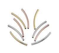 PandaHall 50pcs Brass Curved Noodle Tube Beads 30mm Mixed Color Curved Long Tube Spacer Beads for Jewelry Making