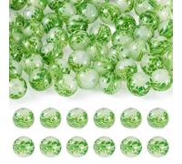 Pandahall 50Pcs Green Flower Pattern Lampwork Beads 9mm Crystal Sand with Flower Round Bead Handmade Floral Glass Ball Beads Loose Spacer Bead for DIY Jewelry Making Bracelet Necklace Earring