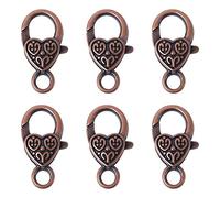 PandaHall 50pcs Large Heart Lobster Claw Clasps Red Copper Tibetan Style Metal Lobster Claw Clasps for Necklaces Bracelet DIY Jewelry Making Accessories, 25.5x14x6mm