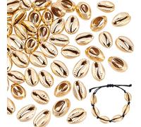 PandaHall 50pcs Light Gold Electroplated Shell Beads Cowrie Shells Oval Sea Ocean Beach Spacer Shell Beads for DIY Craft Bracelets Necklaces Jewellery Making Beach Part Home Decoration