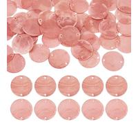 PandaHall 50pcs Natural Shell Charms Flat Round Disc Shell Pieces Pendants Seashell Link Connector Charms for Wind Chimes Necklaces Earrings Jewelry Making,Indian Red