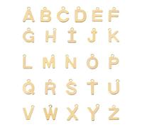 Pandahall 52Pcs 18K Gold Filled Letter Charms Initial A-Z Alphabet Pendants Stainless Steel Capital Letter Charms for DIY Earring Bracelet Necklace Jewelry Making