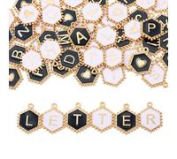 pandahall 52Pcs Enamel Letter Charms Alloy Hexagon Alphabet Pendants A to Z Black White Initial Letter Charms for Wine Glass Pendants Bar Decor Drink Markers