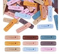 Pandahall 54pcs Handmade with Love Heart Leather Tag Labels Embossed Tags with Holes Embossed Tag Embellishment Knit DIY for DIY Craft Sewing Crochet Hats Supplies