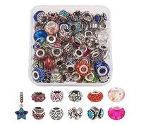 PandaHall 55pcs Alloy Rhinestone European Beads 10~14mm Rondelle Large Hole Beads with 5pcs Star Charms Pendants for European Snake Chain Bracelets