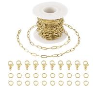 PandaHall 5m Stainless Steel Chains 18K Gold Plated Paperclip Chains Soldered Link Chain with Lobster Claw Clasps Jump Rings for Bracelet Necklace Jewelry Making