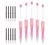 PandaHall 5pcs Beadable Pens with 10pcs 1mm Pen Refills Plastic Beaded Pens Shaft Black Ink Ballpoint Pens for Pen Making School Office Craft Supplies, Camellia