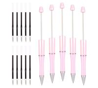 PandaHall 5pcs Beadable Pens with 10pcs 1mm Pen Refills Plastic Beaded Pens Shaft Black Ink Ballpoint Pens for Pen Making School Office Craft Supplies, Pearl Pink