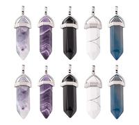 PandaHall 5pcs Bullet Shape Crystal Stone Pendants 5 Styles Healing Pointed Chakra Natural Gemstone Charms Pendants with Platinum Brass Findings for Necklace Jewelry Making