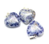 PandaHall 5pcs Heart Stone Pendants Natural Blue Spot Jasper Charms Pendant Love Heart Healing Chakra Reiki Charms Gemstone Beads with Platinum Brass Findings for Necklace Jewelry Making