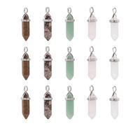 PandaHall 5pcs Natural Gemstone Bullet Charms Pendant 5 Styles Hexagonal Healing Pointed Chakra Beads Crystal Gemstone Pendants with Brass Findings for DIY Necklace Jewelry Making