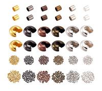 PandaHall 6 Color Column 2x2mm Tiny Brass Tube Crimp Beads and 4x3mm Brass Crimp Knot Covers for Jewelry Making (540pcs/box)