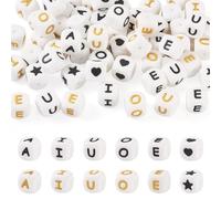 PandaHall 60 Pcs Vowel Letter Cube Silicone Beads 12 mm Square Heart Star Beads Capital Initial Alphabet Spacer Bead for DIY Bracelet Necklaces Jewelry Making